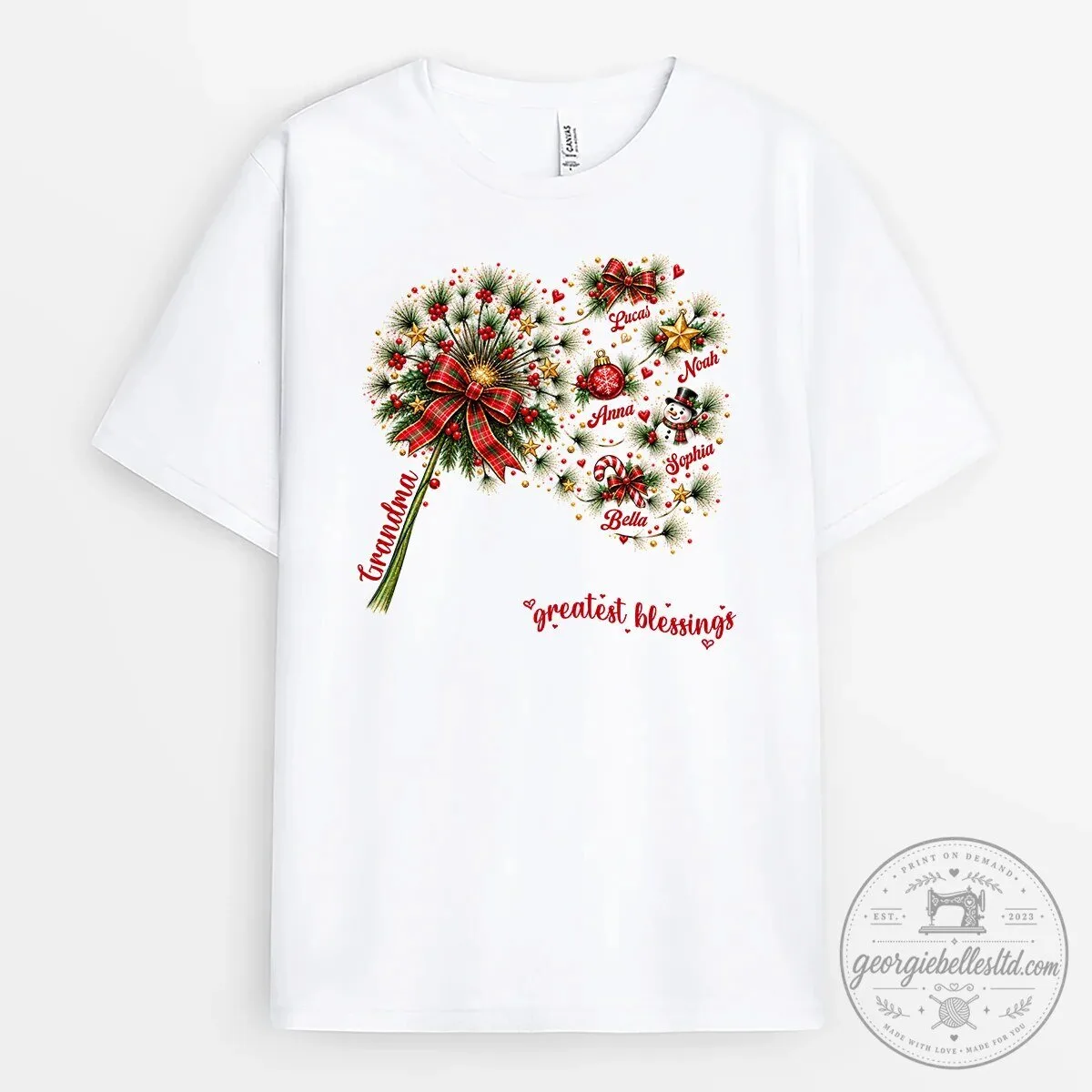 Christmas Grandma's Greatest Blessings Dandelion Personalized T-Shirt