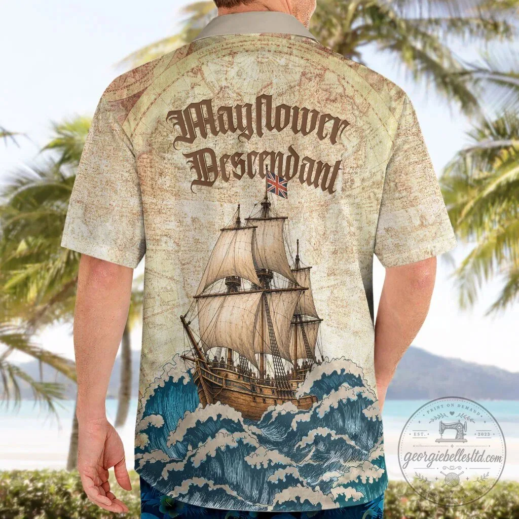 Vintage Mayflower Descendant Ship Nautical Map Ocean Waves Hawaiian Shirt 7 Vintage Mayflower Descendant Ship Nautical Map Ocean Waves Hawaiian Shirt