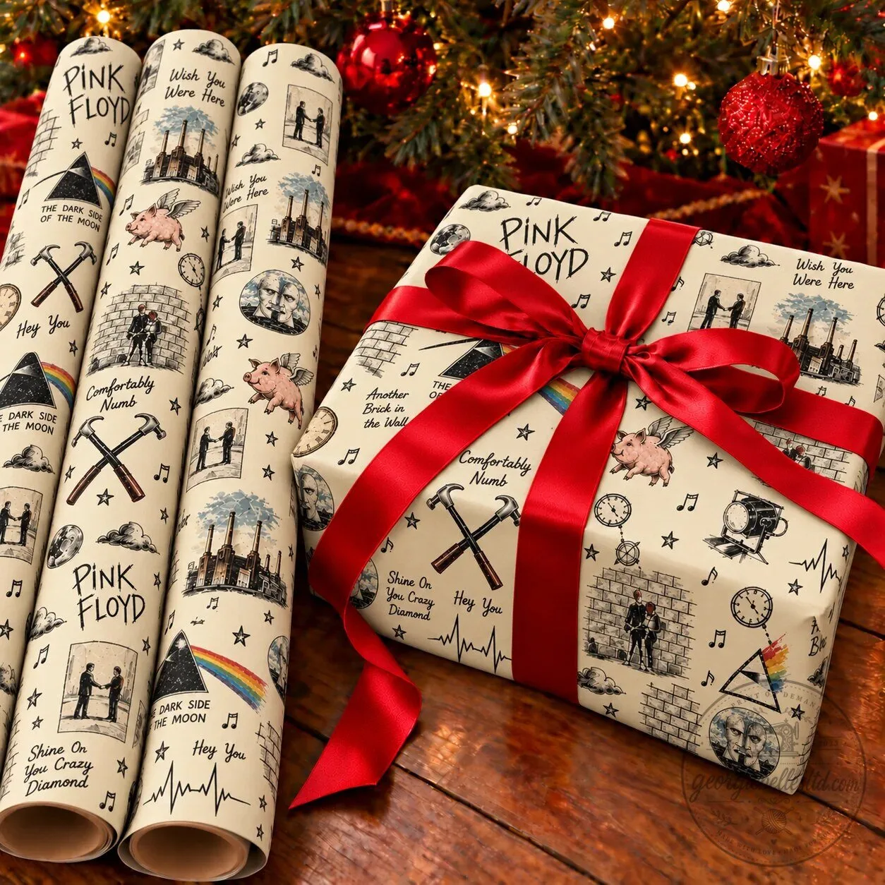 Pink Floyd Doodle Vintage Lyric and Album Art Rock Band Christmas Wrapping Paper