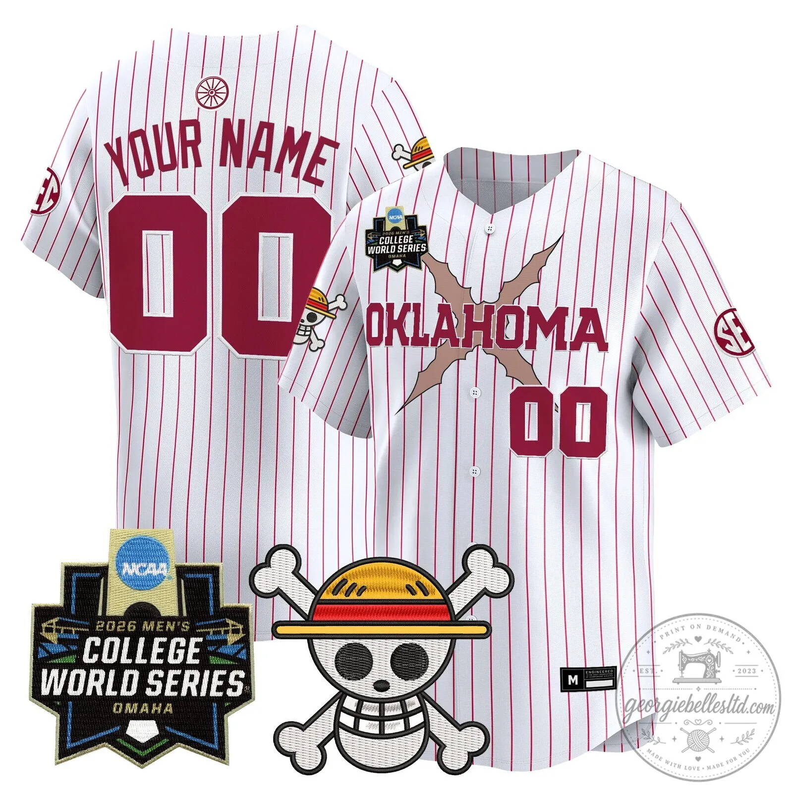 Oklahoma Sooners 2026 College World Series One Piece Anime Baseball Jersey