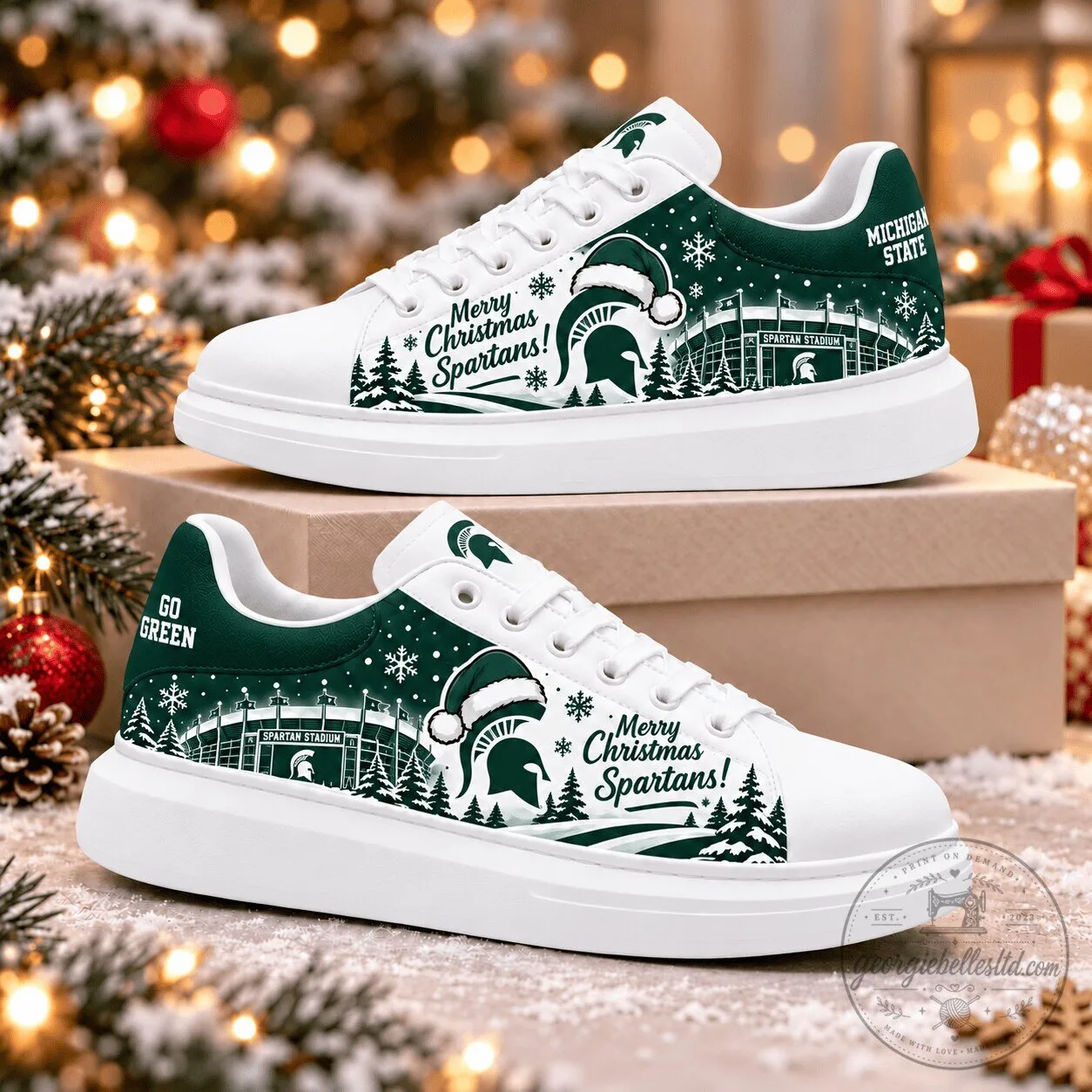 Michigan State Spartans Merry Christmas Premium Football Fan Shoes 1 Michigan State Spartans Merry Christmas Premium Football Fan Shoes