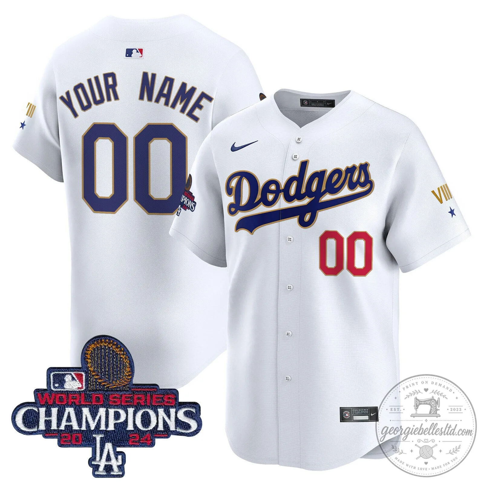 Los Angeles Dodgers 2024 World Series Champions Gold Trim Baseball Jersey