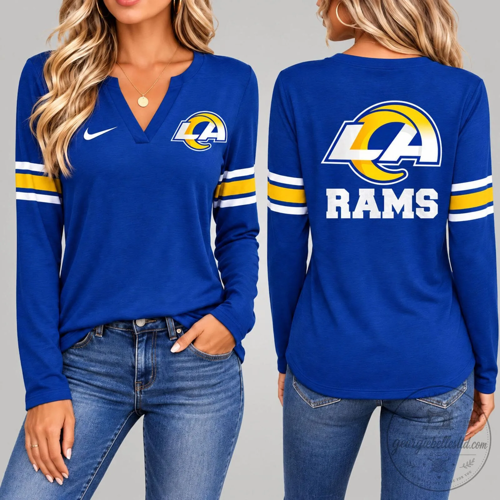 Los Angeles Rams Women's Fanwear Long Sleeve V-Neck T-Shirt 1 Los Angeles Rams Women