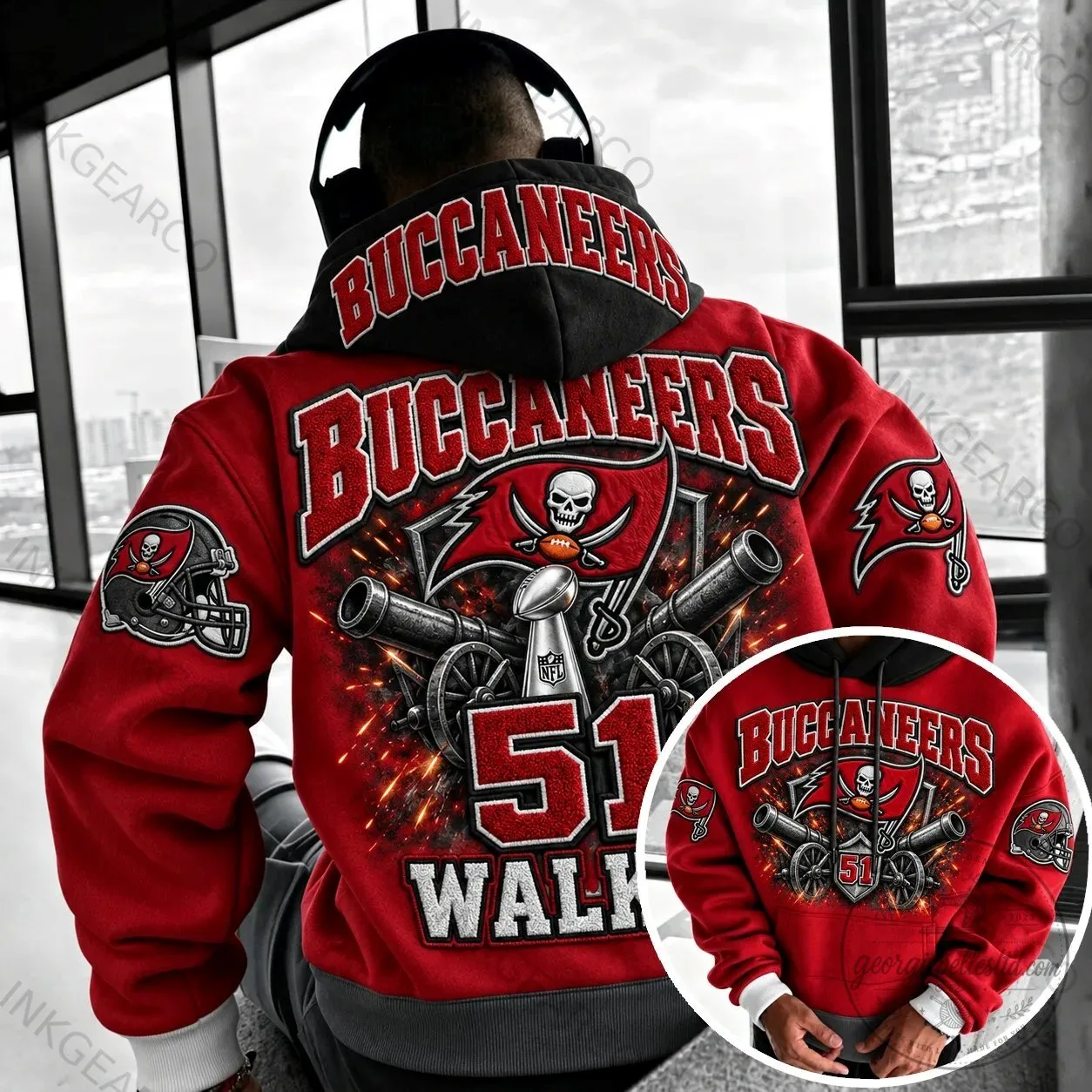 Tampa Bay Buccaneers NFL Football Team Red Hoodie with Skull and Cannons 1 Tampa Bay Buccaneers NFL Football Team Red Hoodie with Skull and Cannons