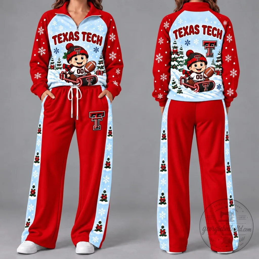 Texas Tech Red Raiders Christmas Quarter Zip Hoodie and Pants Tracksuit Set Texas Tech Red Raiders Christmas Quarter Zip Hoodie and Pants Tracksuit Set