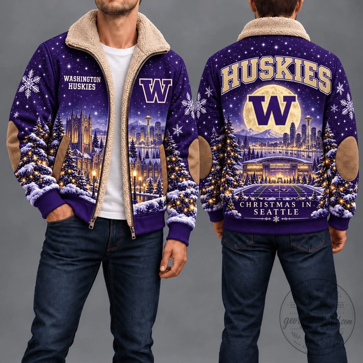 Washington Huskies Christmas in Seattle Winter Fleece Jacket