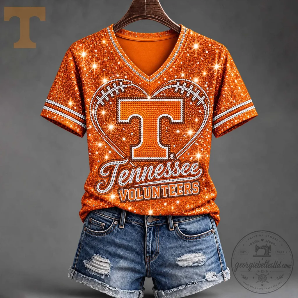 Tennessee Volunteers Football Sparkle V-Neck Short Sleeve T-Shirt Tennessee Volunteers Football Sparkle V-Neck Short Sleeve T-Shirt