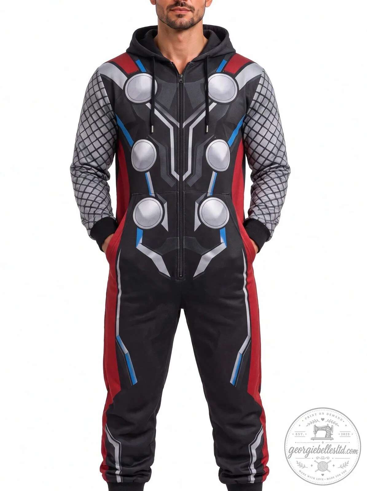Thor Odinson Mighty Thunder God Armor Style Hooded Jumpsuit Onesie