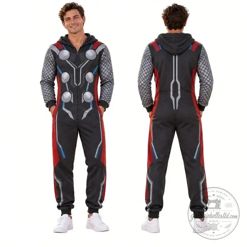 Thor Odinson Mighty Thunder God Armor Style Hooded Jumpsuit Onesie 5 Thor Odinson Mighty Thunder God Armor Style Hooded Jumpsuit Onesie