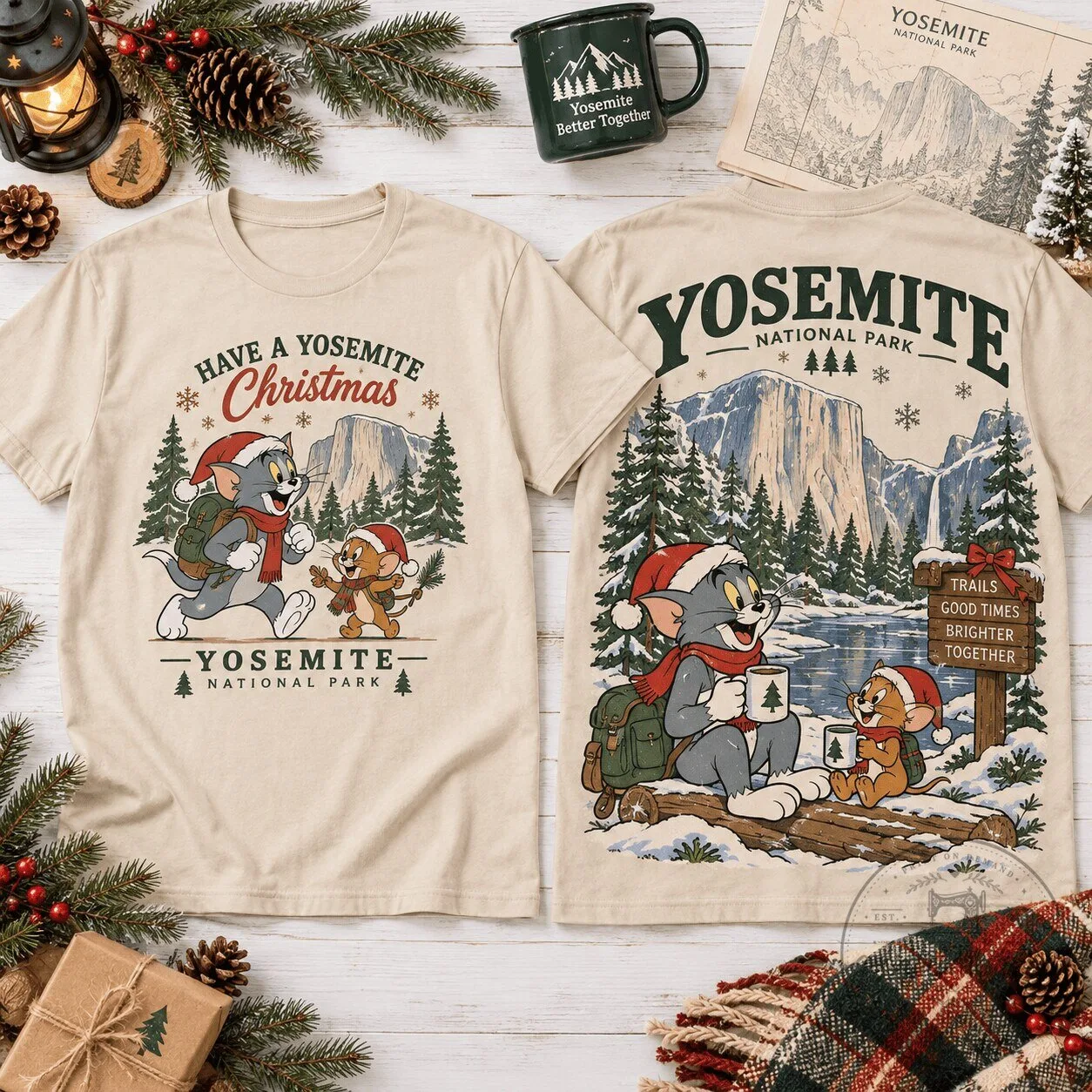 Yosemite National Park Tom and Jerry Christmas Outdoor Adventure T-Shirt