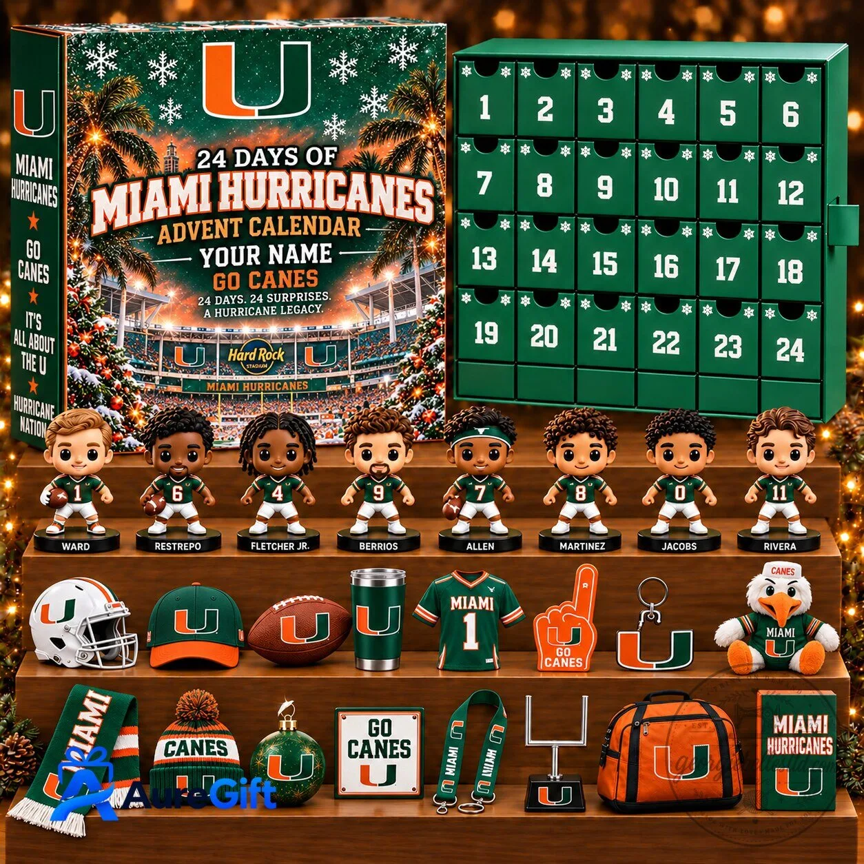 Miami Hurricanes NCAA Football Team 24 Day Advent Calendar Christmas Gift