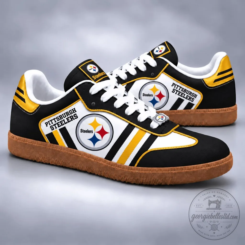 Pittsburgh Steelers NFL Team Logo Black and Yellow Athletic Shoes Pittsburgh Steelers NFL Team Logo Black and Yellow Athletic Shoes