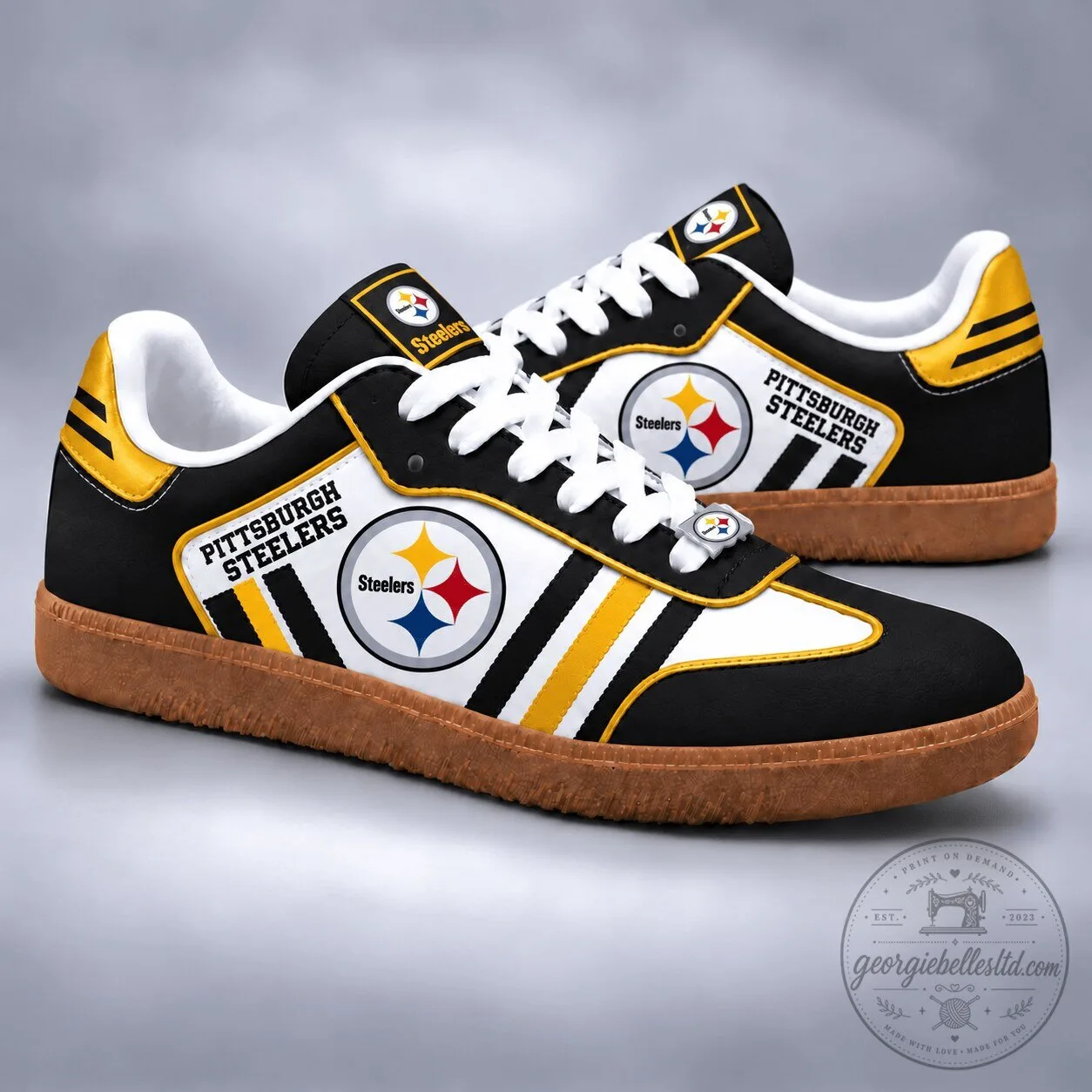 Pittsburgh Steelers NFL Team Logo Black and Yellow Athletic Shoes 1 Pittsburgh Steelers NFL Team Logo Black and Yellow Athletic Shoes