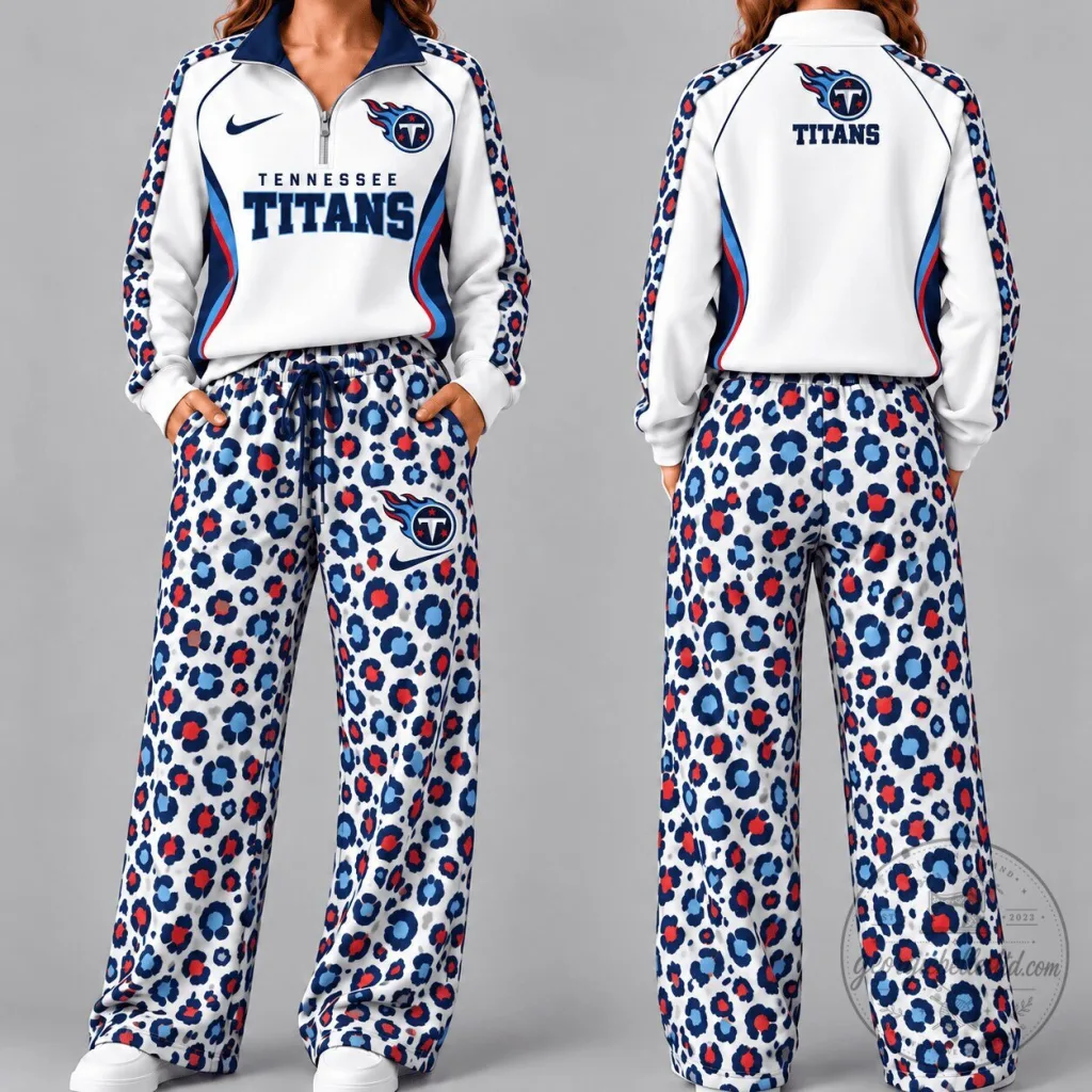 Tennessee Titans Women's Leopard Print Quarter-Zip Tracksuit Top Tennessee Titans Women's Leopard Print Quarter-Zip Tracksuit Top