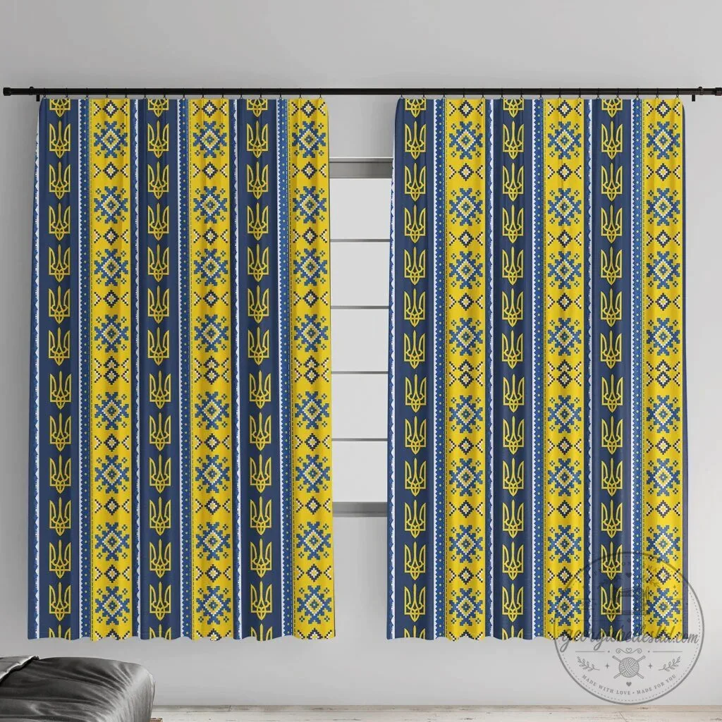 Ukrainian Trident Pattern Window Curtain Set