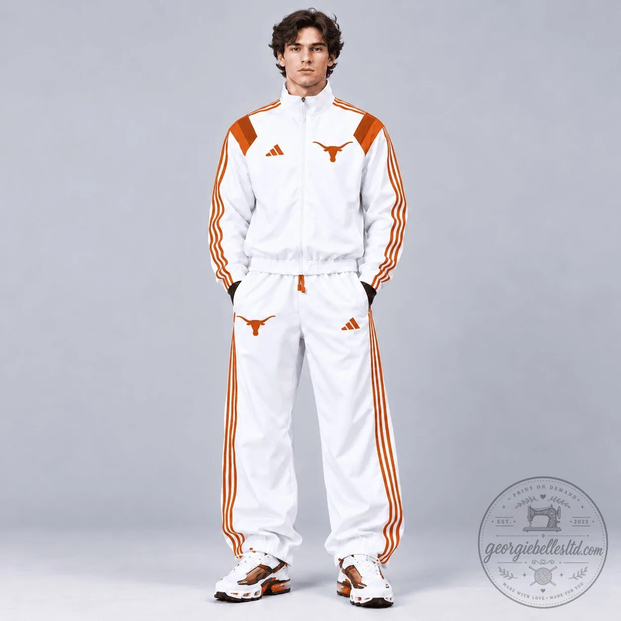 Texas Longhorns Collegiate White and Orange Track Jacket 1 Texas Longhorns Collegiate White and Orange Track Jacket