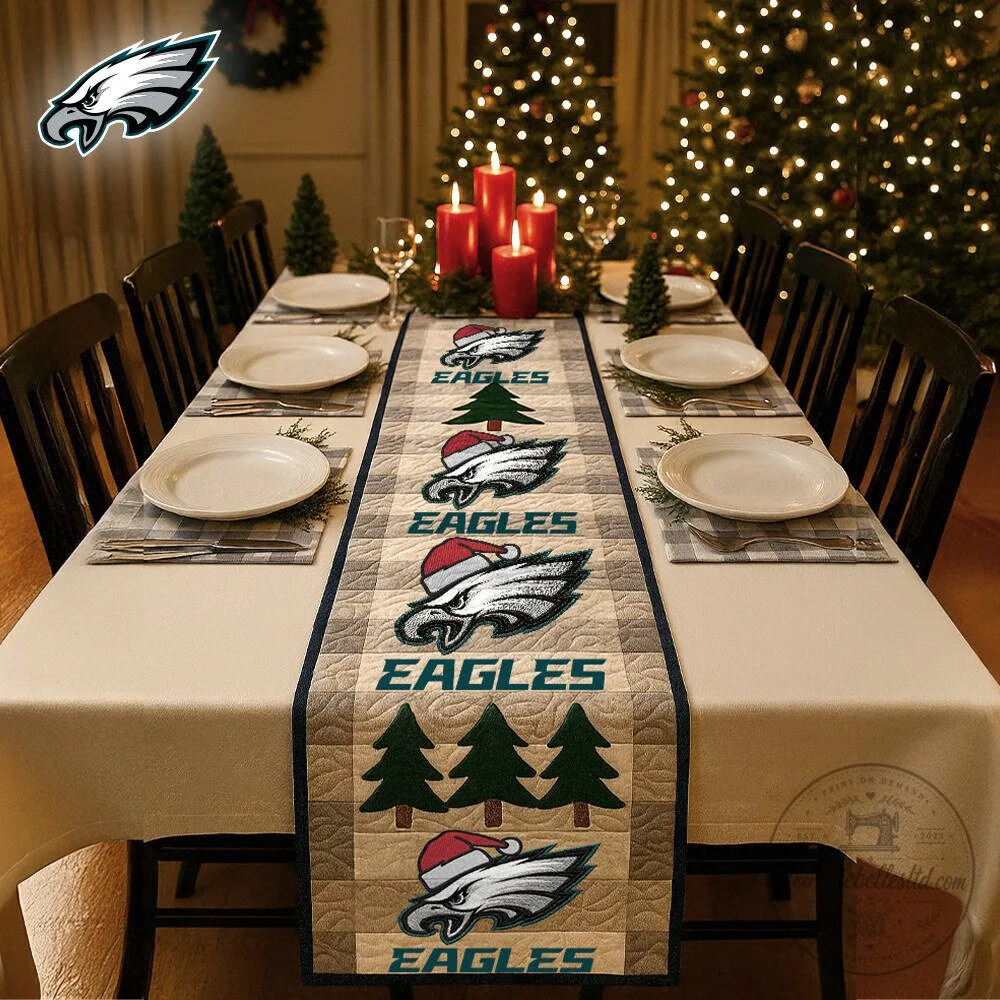 Philadelphia Eagles Christmas Quilted Table Runner Holiday Dining Decor