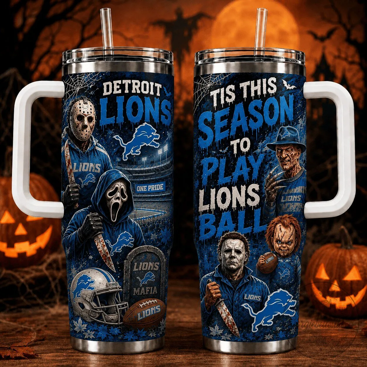 Detroit Lions Halloween Horror Movie Characters Football Team 40oz Tumbler