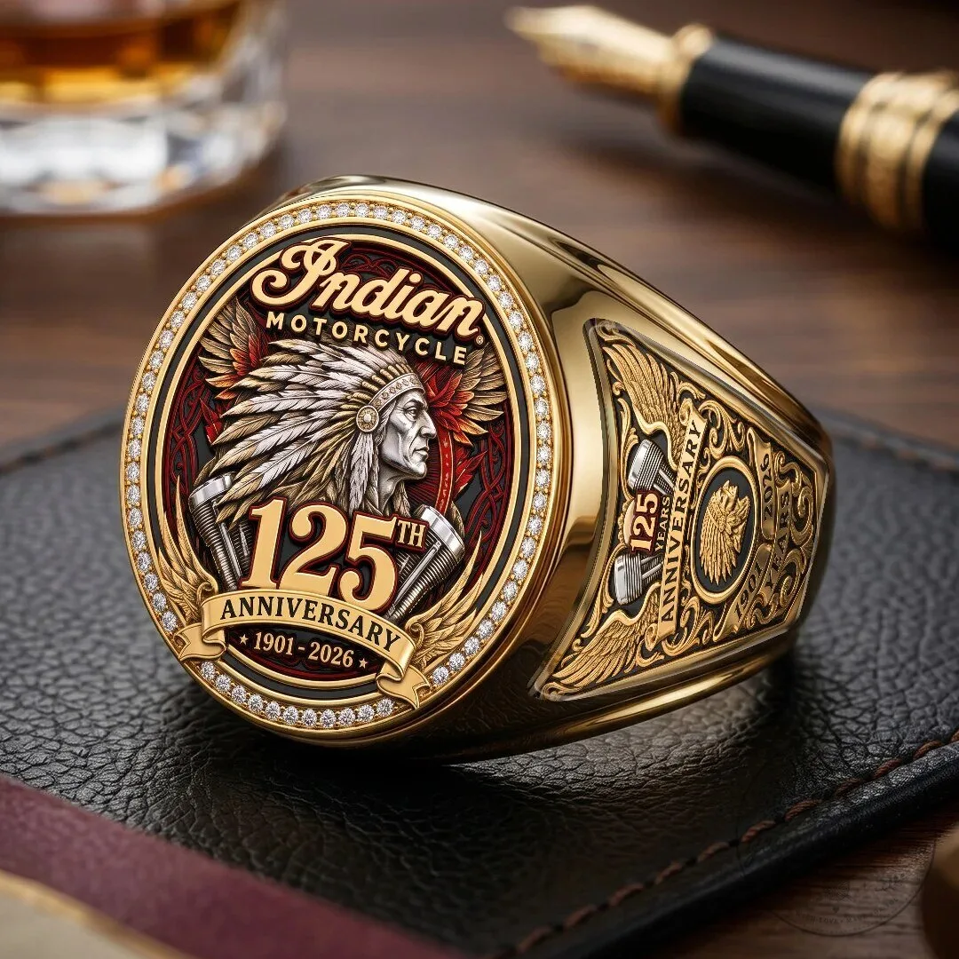 Indian Motorcycle 125th Anniversary 1901-2026 Gold Plated Commemorative Ring