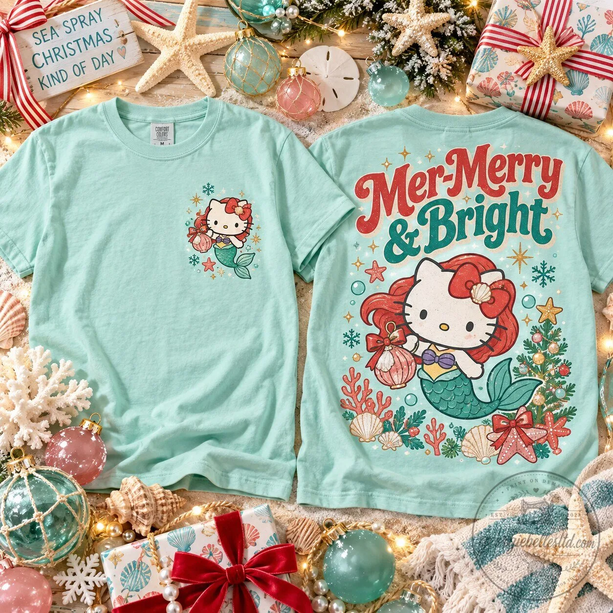 Hello Kitty Ariel Mermaid Mer-Merry & Bright Christmas T-Shirt 1 Hello Kitty Ariel Mermaid Mer-Merry & Bright Christmas T-Shirt