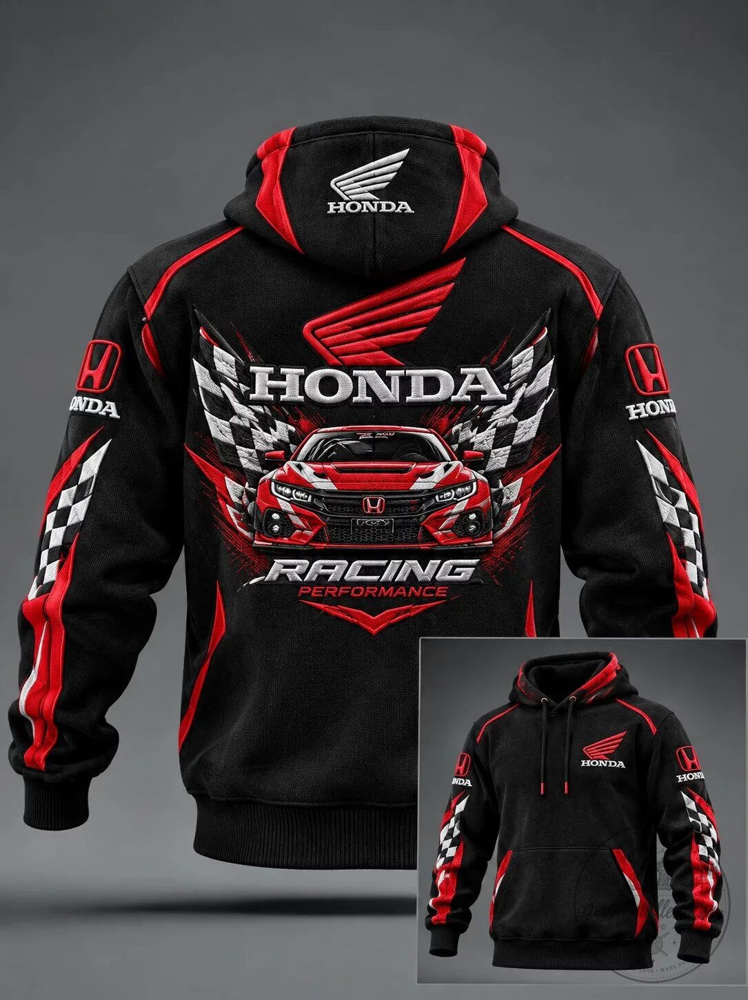 Honda Racing Performance Black and Red Car Graphic Hoodie