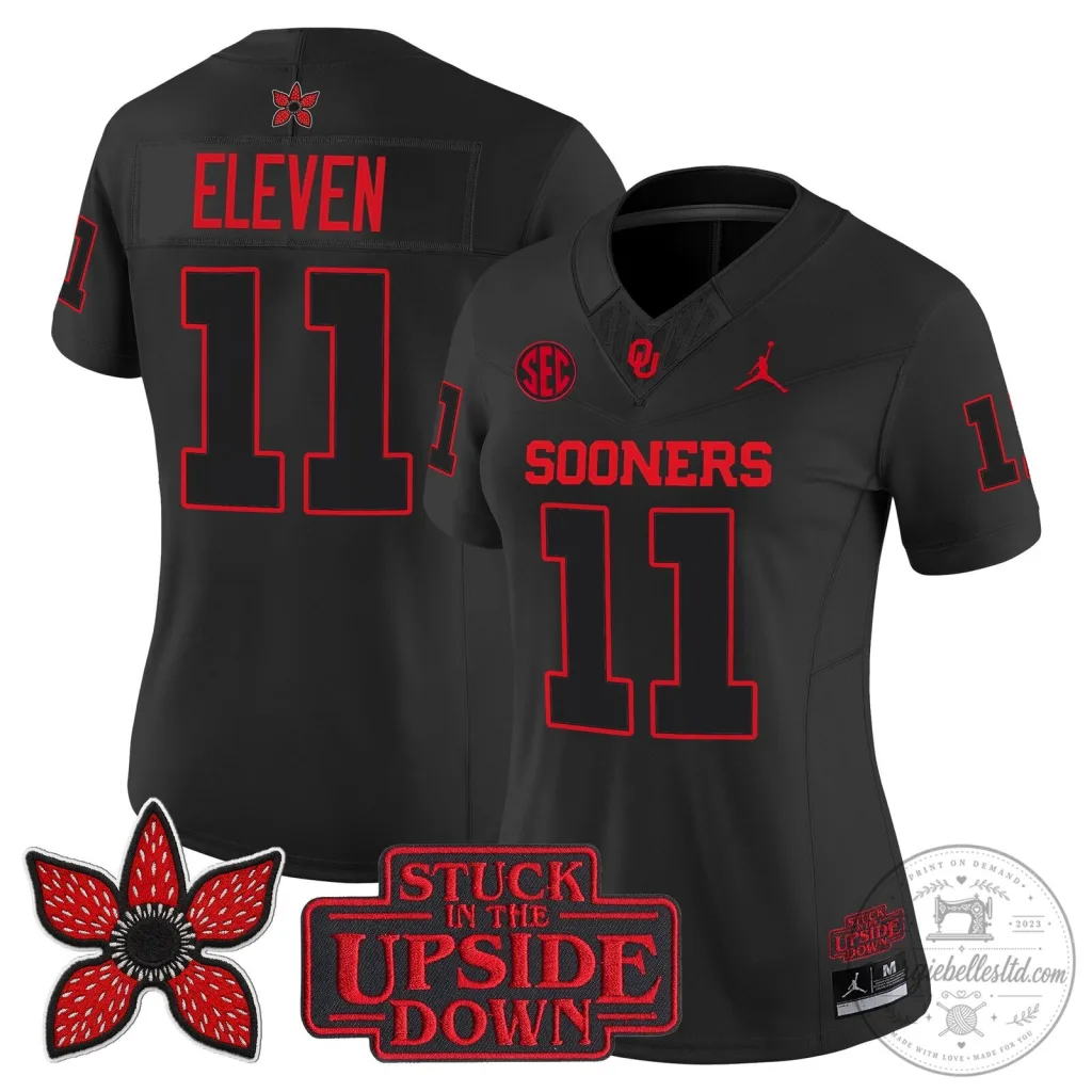 Oklahoma Sooners Stranger Things Eleven Football Jersey Oklahoma Sooners Stranger Things Eleven Football Jersey