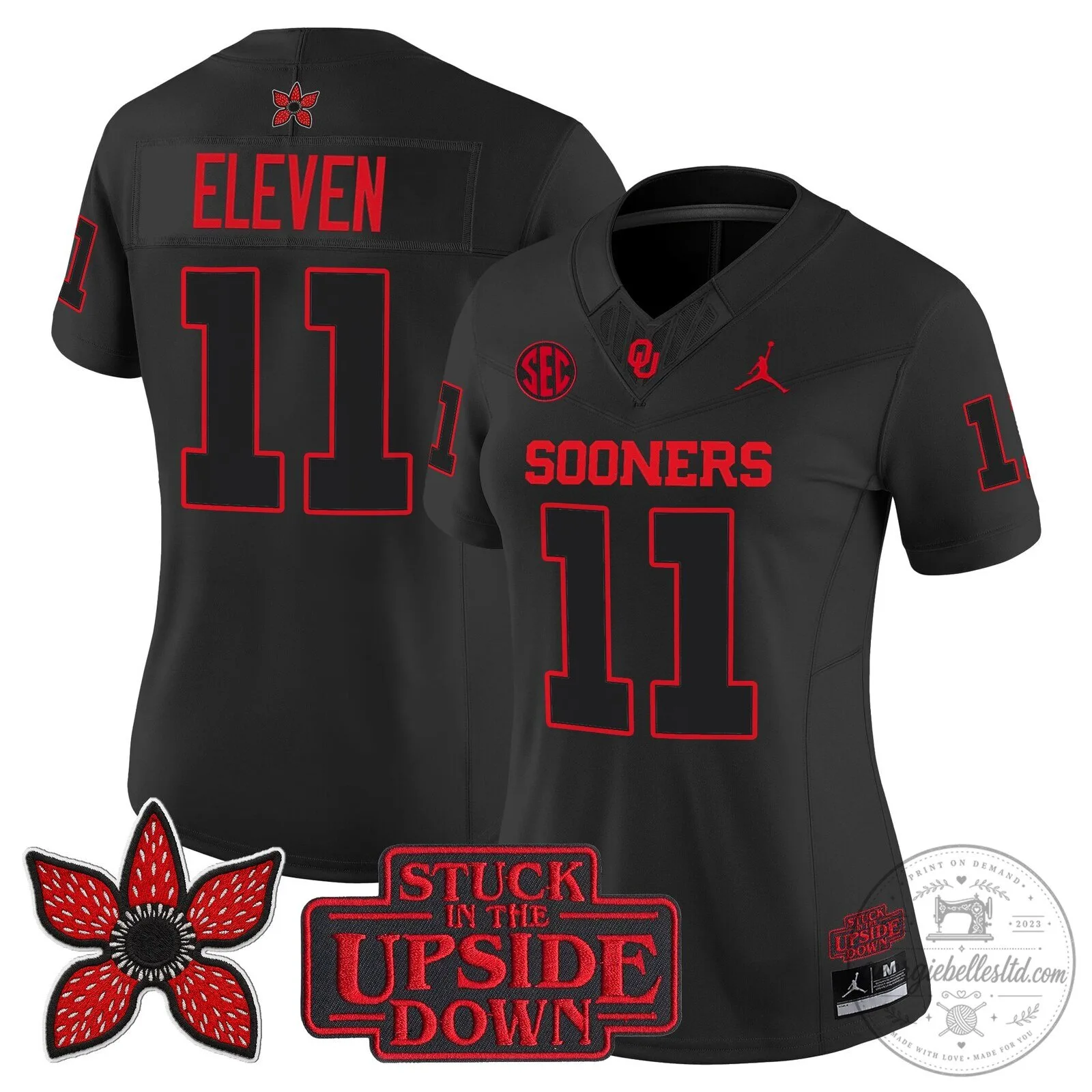 Oklahoma Sooners Stranger Things Eleven Football Jersey 1 Oklahoma Sooners Stranger Things Eleven Football Jersey