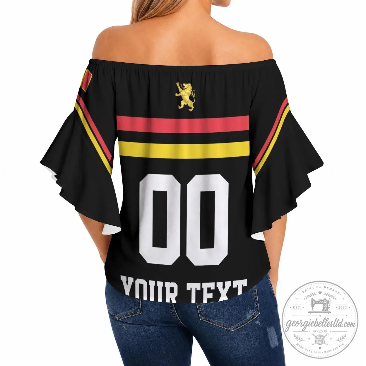 Belgium National Flag Lion Off Shoulder Ruffle Sleeve Top 5 Belgium National Flag Lion Off Shoulder Ruffle Sleeve Top
