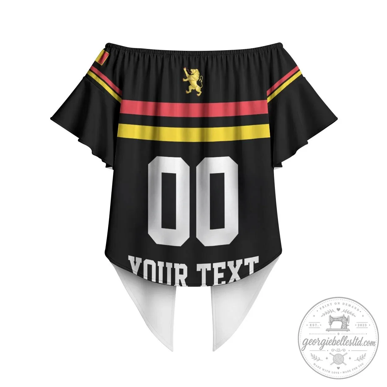Belgium National Flag Lion Off Shoulder Ruffle Sleeve Top 7 Belgium National Flag Lion Off Shoulder Ruffle Sleeve Top