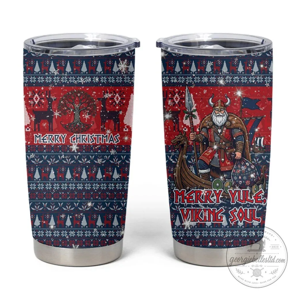 Viking Merry Christmas Yule Soul Nordic Warrior Ugly Sweater Pattern Tumbler