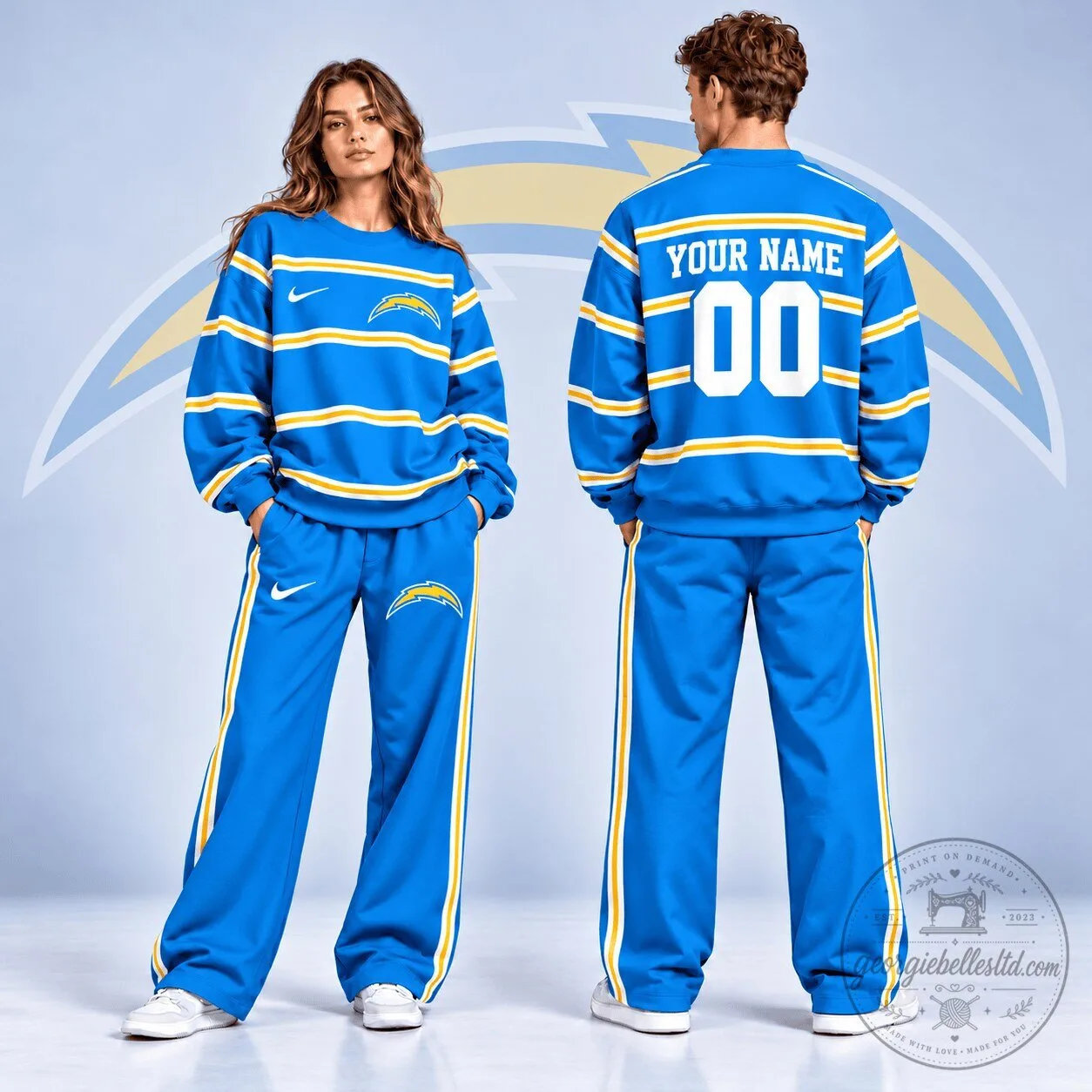 Los Angeles Chargers Personalized Blue Striped Sweatshirt 1 Los Angeles Chargers Personalized Blue Striped Sweatshirt