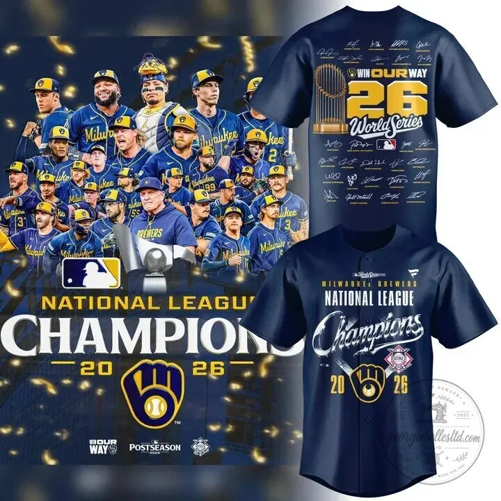 Milwaukee Brewers National League Champions 2026 World Series Navy T-Shirt 1 Milwaukee Brewers National League Champions 2026 World Series Navy T-Shirt