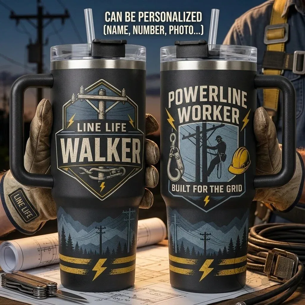 Personalized Powerline Worker Line Life Walker Tumbler with Handle 1 Personalized Powerline Worker Line Life Walker Tumbler with Handle