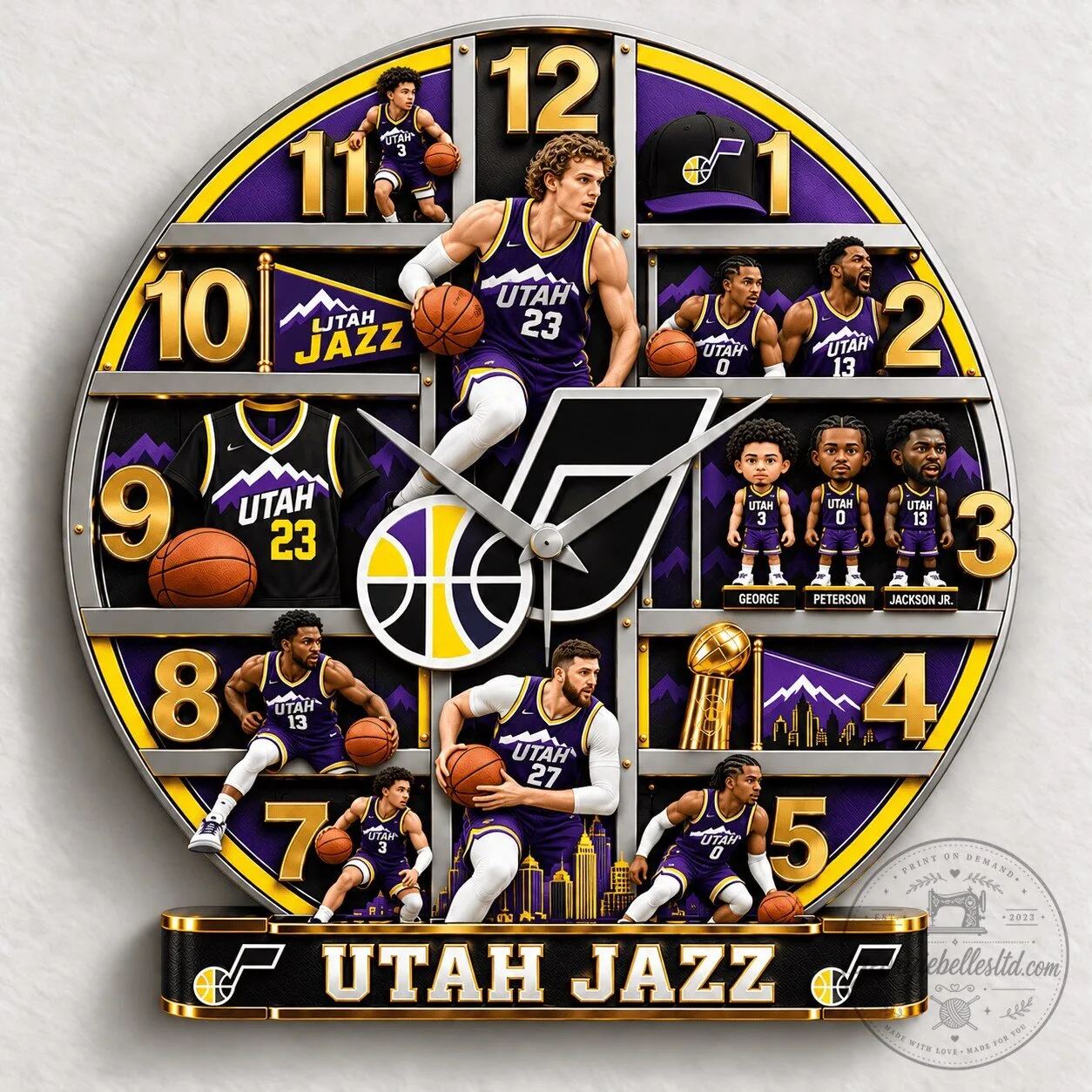 Utah Jazz Basketball Team Players Wall Clock