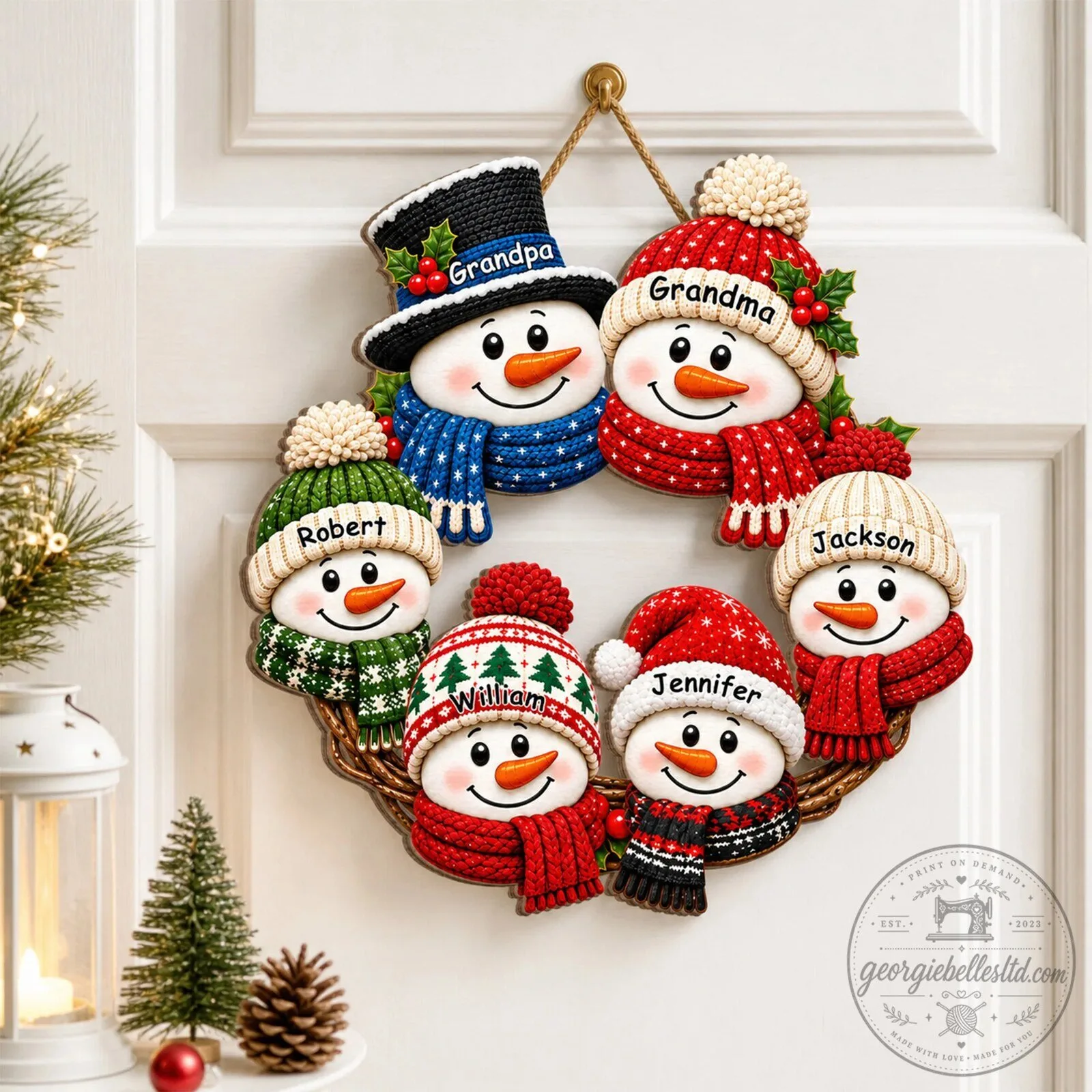 Personalized Snowman Family Christmas Wreath Wooden Sign Holiday Decor 6 Personalized Snowman Family Christmas Wreath Wooden Sign Holiday Decor