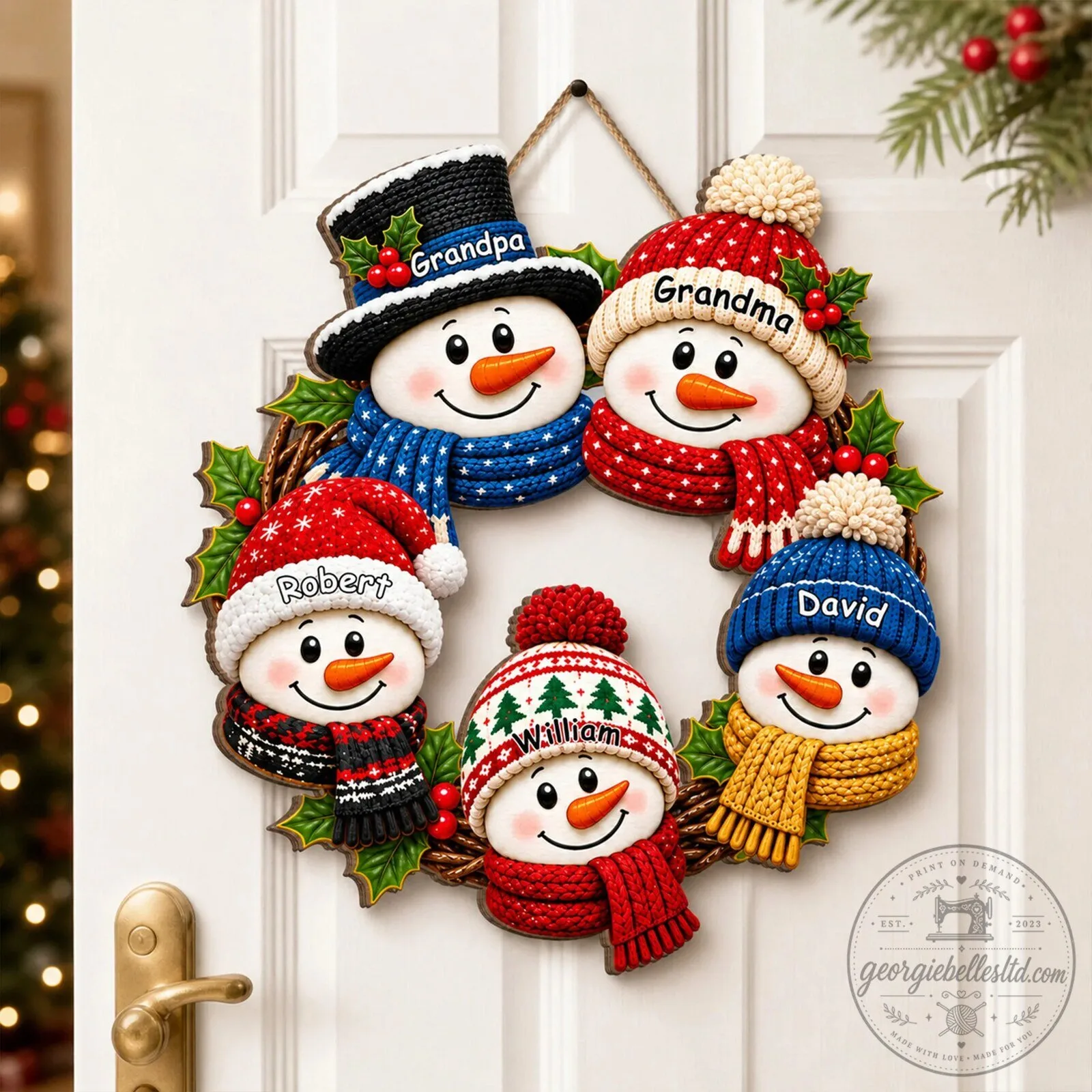 Personalized Snowman Family Christmas Wreath Wooden Sign Holiday Decor 7 Personalized Snowman Family Christmas Wreath Wooden Sign Holiday Decor