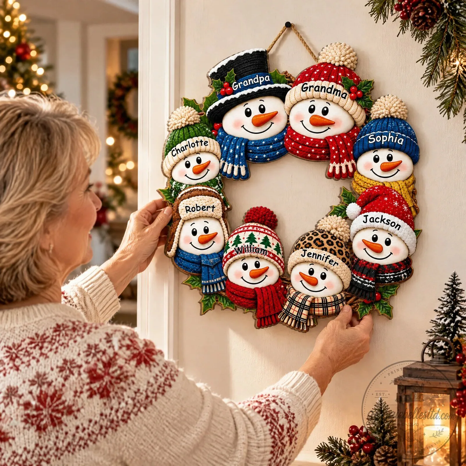 Personalized Snowman Family Christmas Wreath Wooden Sign Holiday Decor 8 Personalized Snowman Family Christmas Wreath Wooden Sign Holiday Decor