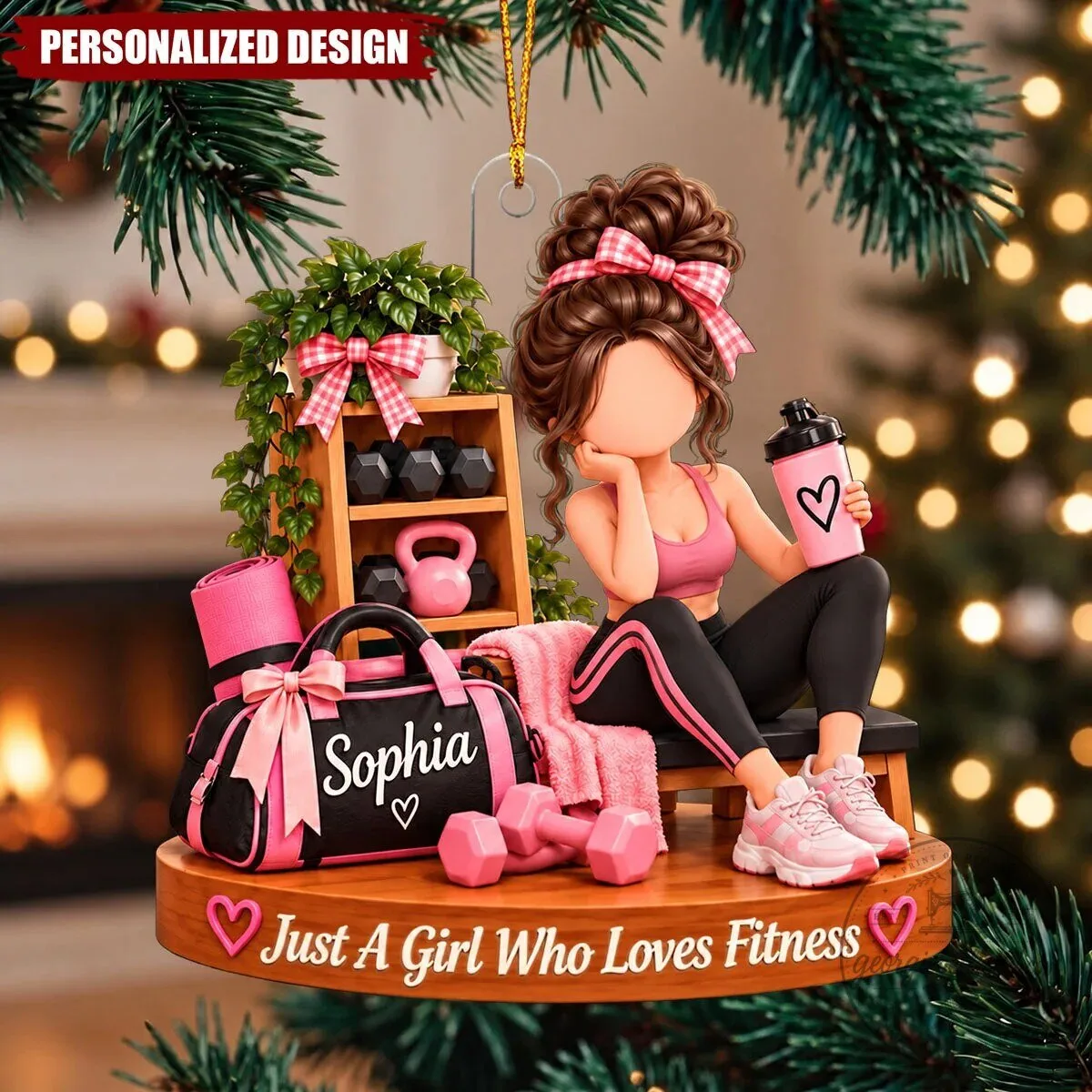 Personalized Fitness Girl Christmas Tree Ornament 3 Personalized Fitness Girl Christmas Tree Ornament