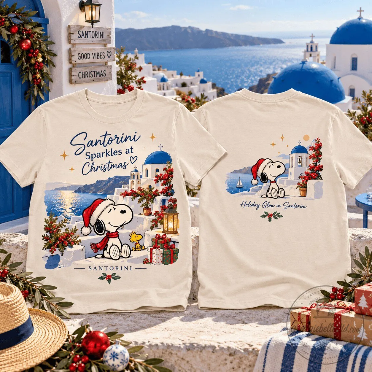 Santorini Sparkles Christmas Snoopy Holiday Glow T-Shirt 1 Santorini Sparkles Christmas Snoopy Holiday Glow T-Shirt