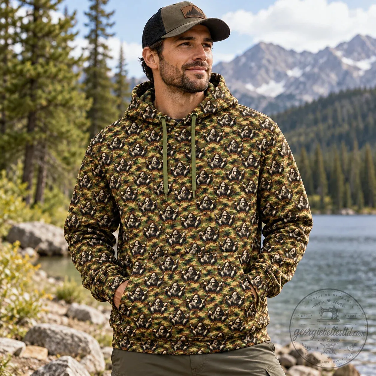 Bigfoot Rock and Roll Camouflage Pattern All-Over Print Hoodie 7 Bigfoot Rock and Roll Camouflage Pattern All-Over Print Hoodie