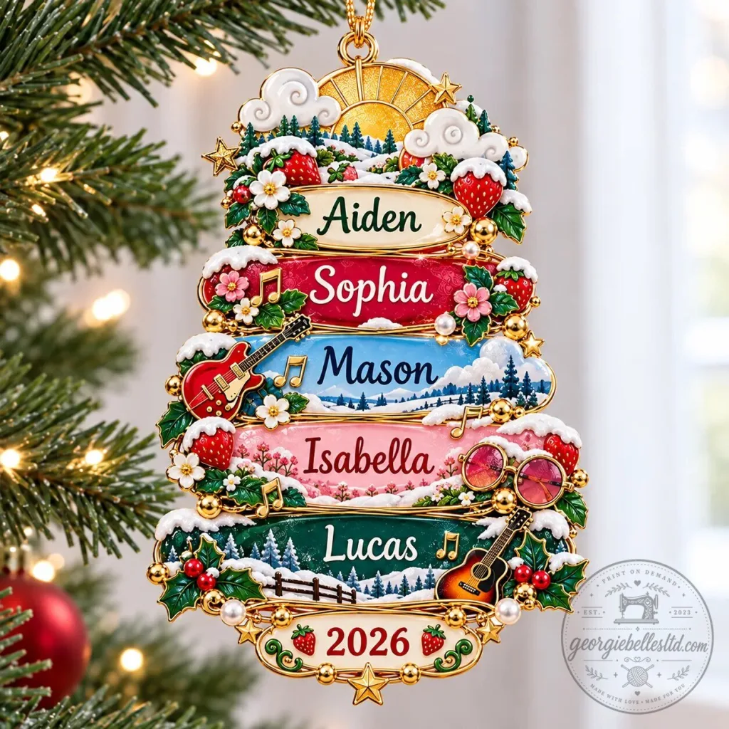 Personalized Family Christmas Tree Ornament with Custom Names and Year Personalized Family Christmas Tree Ornament with Custom Names and Year