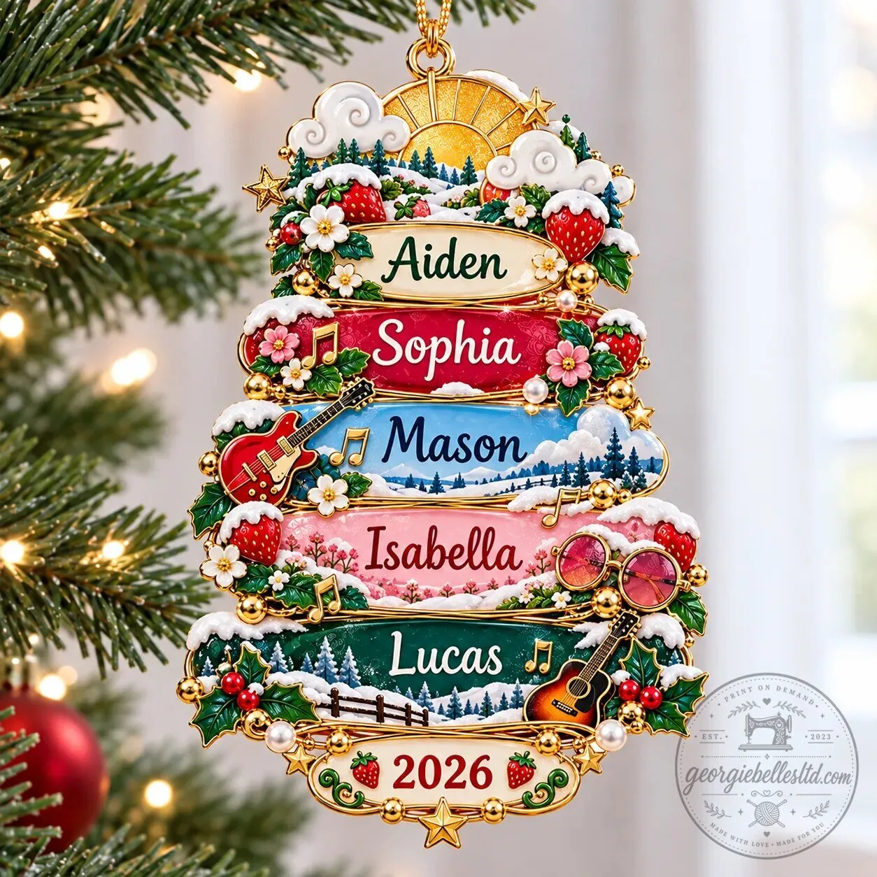 Personalized Family Christmas Tree Ornament with Custom Names and Year