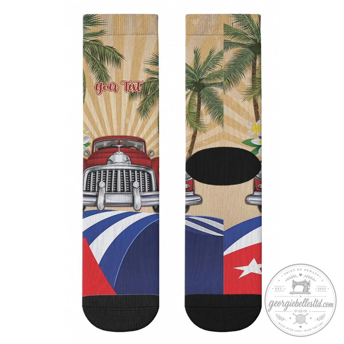 Personalized Cuban Flag Retro Car Tropical Palm Tree Crew Socks 9 Personalized Cuban Flag Retro Car Tropical Palm Tree Crew Socks