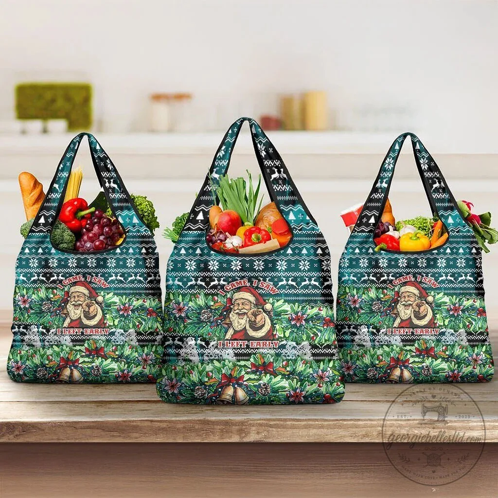 Funny Santa Claus Christmas I Came I Saw I Left Early Reusable Grocery Bag 8 Funny Santa Claus Christmas I Came I Saw I Left Early Reusable Grocery Bag