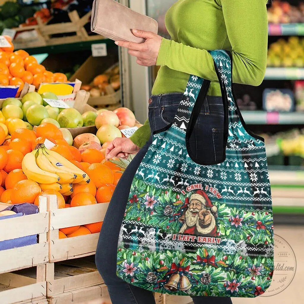 Funny Santa Claus Christmas I Came I Saw I Left Early Reusable Grocery Bag 10 Funny Santa Claus Christmas I Came I Saw I Left Early Reusable Grocery Bag
