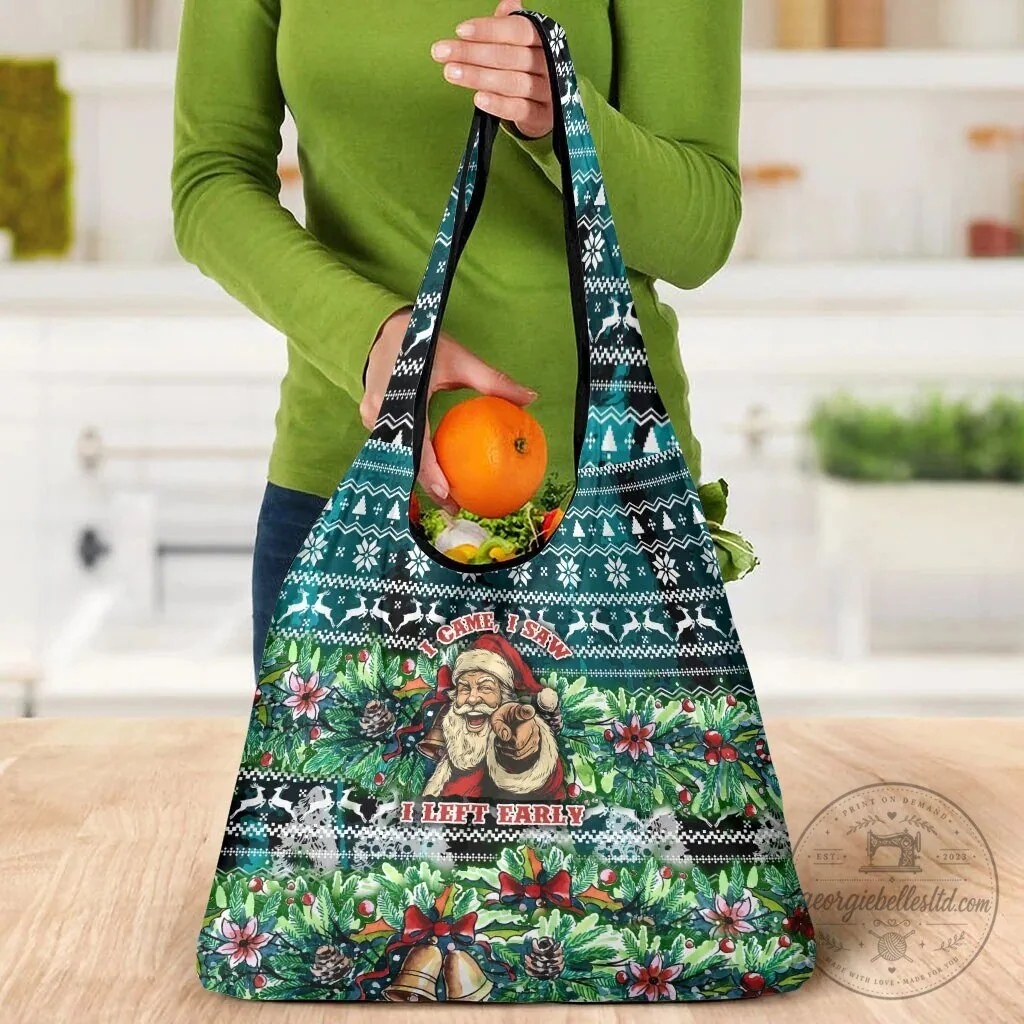 Funny Santa Claus Christmas I Came I Saw I Left Early Reusable Grocery Bag 11 Funny Santa Claus Christmas I Came I Saw I Left Early Reusable Grocery Bag