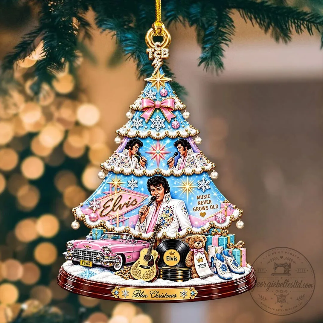 Elvis Presley Blue Christmas Tree Music Never Grows Old Double-Sided Ornament