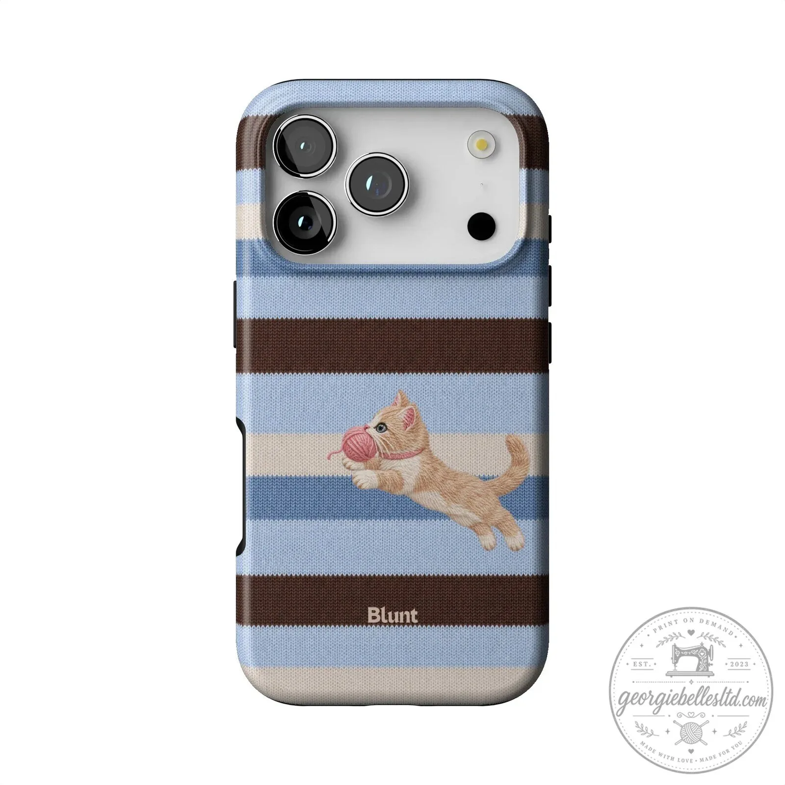 Cute Kitten Playing with Yarn Blue Striped Pattern iPhone Case 30 Cute Kitten Playing with Yarn Blue Striped Pattern iPhone Case