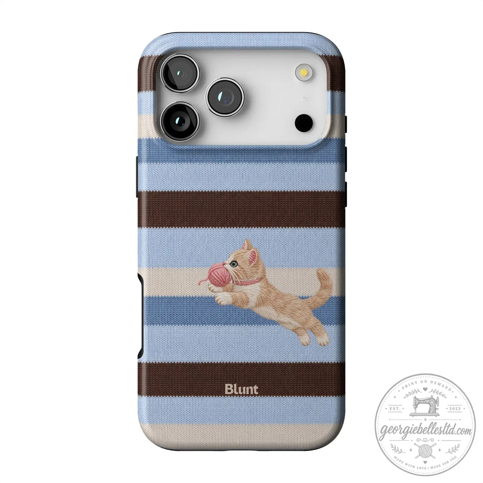 Cute Kitten Playing with Yarn Blue Striped Pattern iPhone Case 31 Cute Kitten Playing with Yarn Blue Striped Pattern iPhone Case