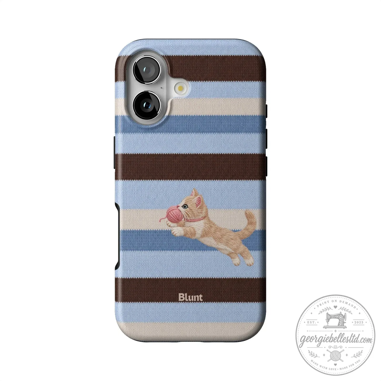 Cute Kitten Playing with Yarn Blue Striped Pattern iPhone Case 32 Cute Kitten Playing with Yarn Blue Striped Pattern iPhone Case